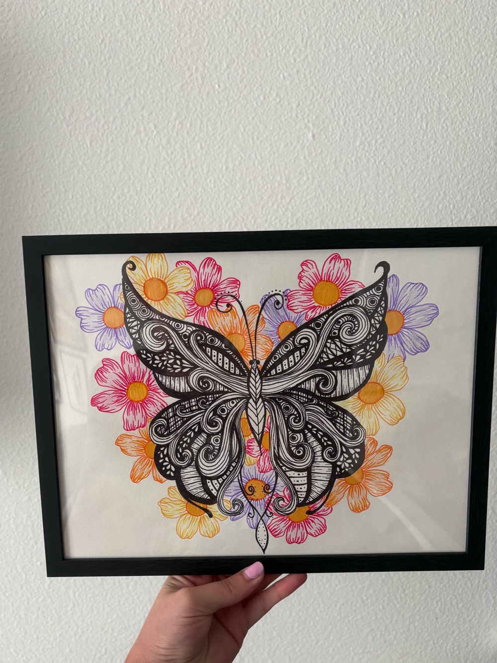 LA Pop Art Black Butterfly with Pink Orange Purple Yellow Floral Print